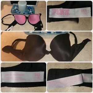 Victoria's Secret Pink Pushup Pigeonnant Bra,  Black, 34B ~ EUC